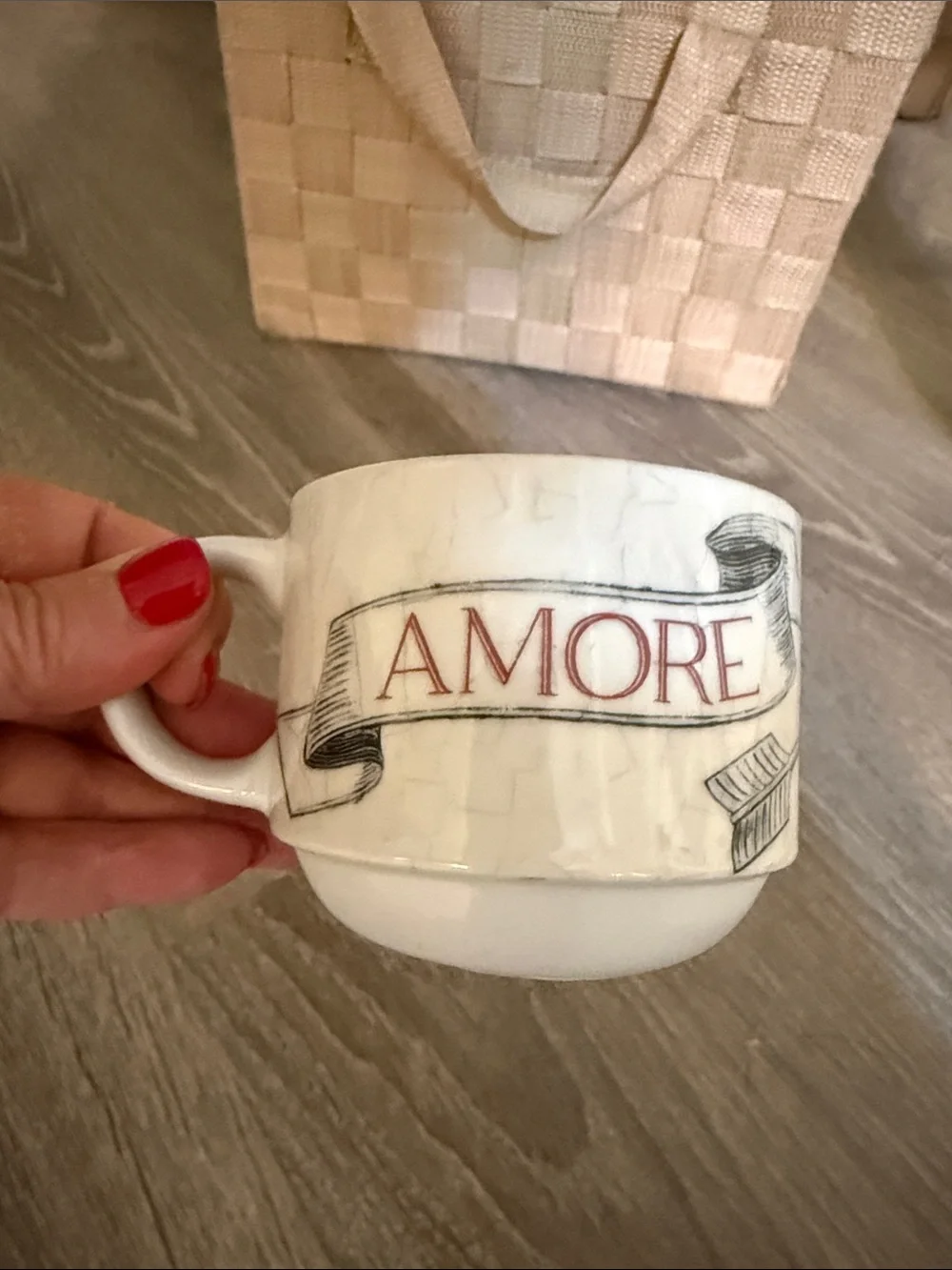 Pier 1 Imports Ceramic Stacking Mugs - Be Still My Beating Heart Rack Set of 4